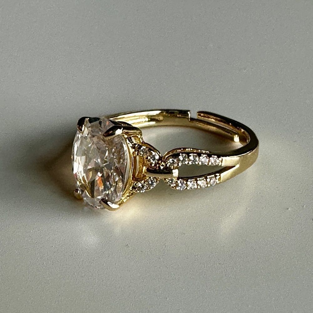NWB Adjustable Gold Plated Oval CZ Statement Ring w/ Pave Accent Loop Band - Picture 10 of 16